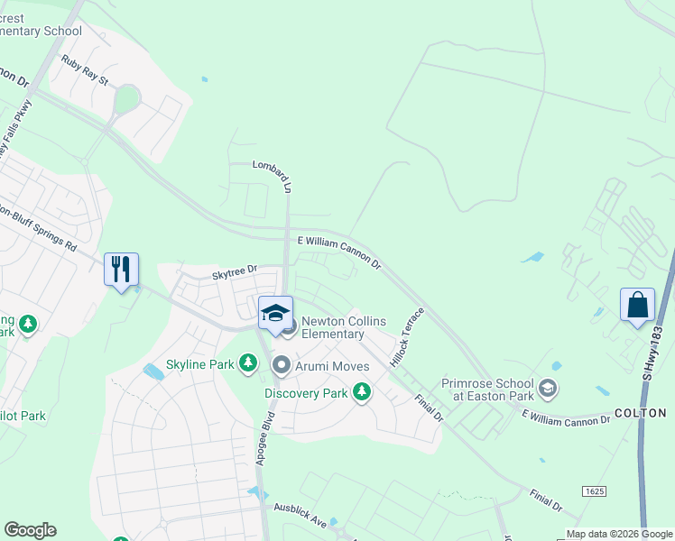 map of restaurants, bars, coffee shops, grocery stores, and more near 8001 East William Cannon Drive in Austin