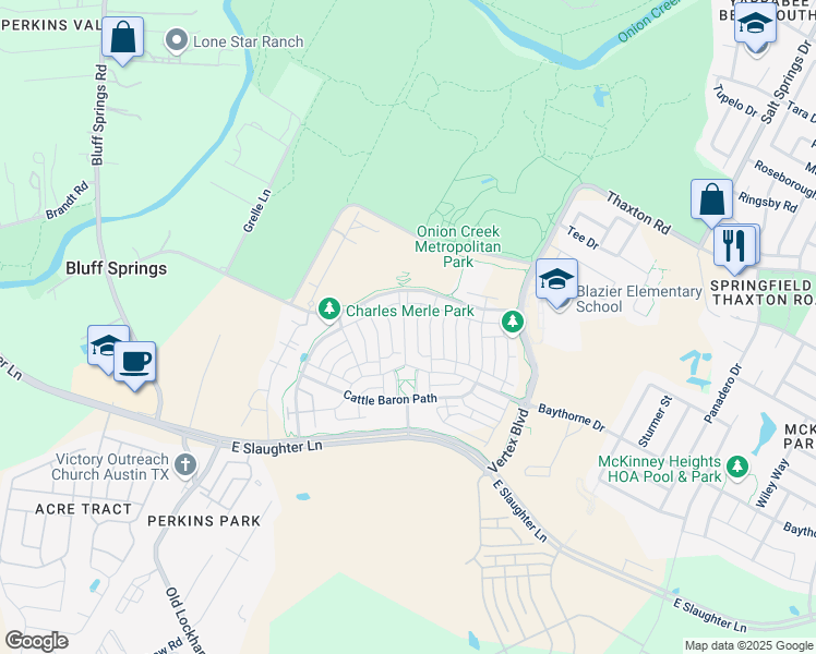 map of restaurants, bars, coffee shops, grocery stores, and more near 8721 Mina Drive in Austin