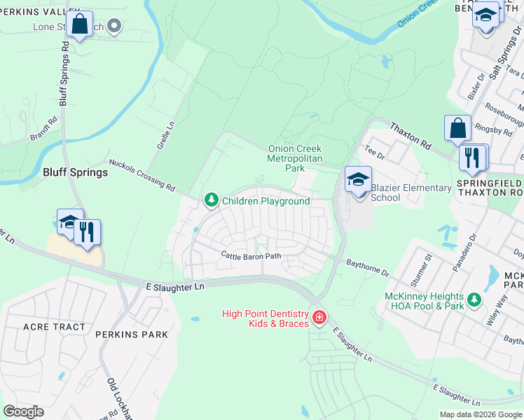 map of restaurants, bars, coffee shops, grocery stores, and more near 5501 Charles Merle Drive in Austin