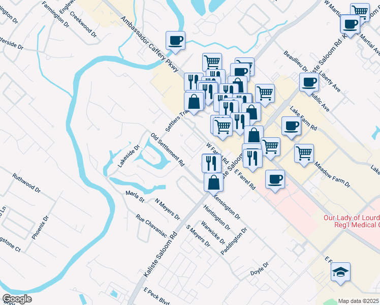 map of restaurants, bars, coffee shops, grocery stores, and more near 108 Laguna Lane in Lafayette