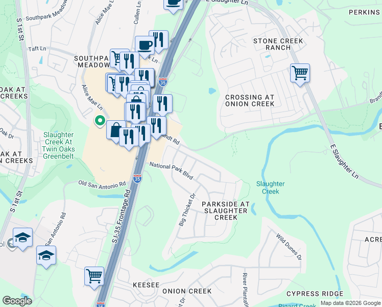 map of restaurants, bars, coffee shops, grocery stores, and more near 2004 Petrified Forest Drive in Austin