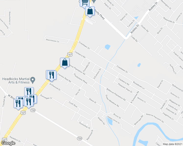 map of restaurants, bars, coffee shops, grocery stores, and more near 107 Dumond Lane in Lafayette