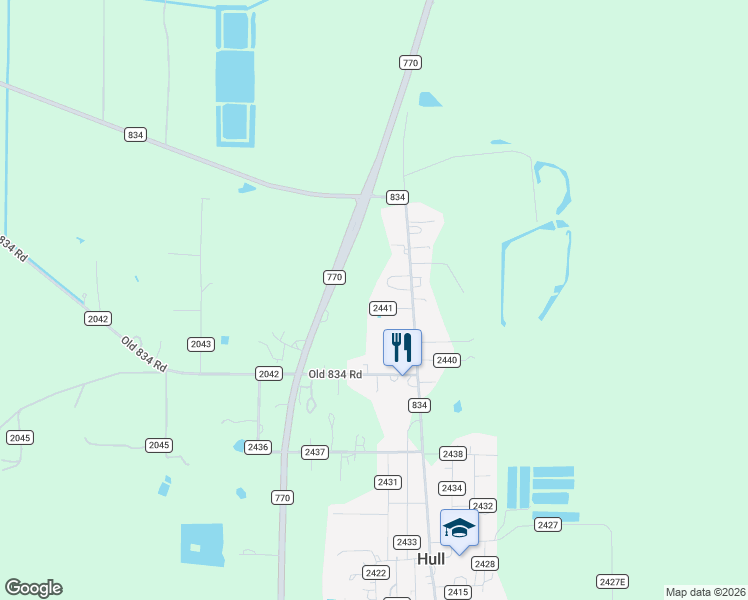 map of restaurants, bars, coffee shops, grocery stores, and more near 102 County Road 2441 in Hull