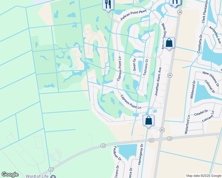 map of restaurants, bars, coffee shops, grocery stores, and more near 43096 Green Tree Avenue in Gonzales