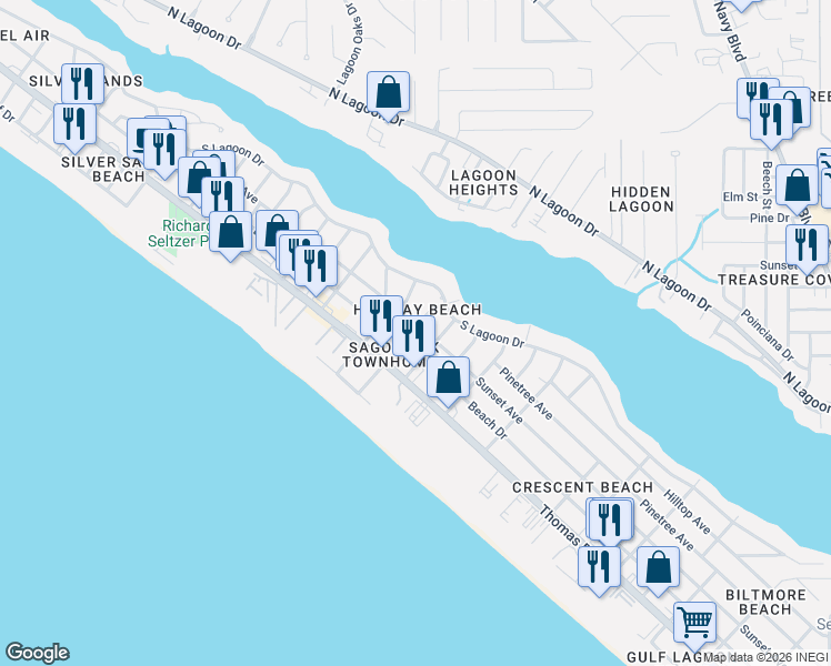 map of restaurants, bars, coffee shops, grocery stores, and more near 6717 Sunset Avenue in Panama City