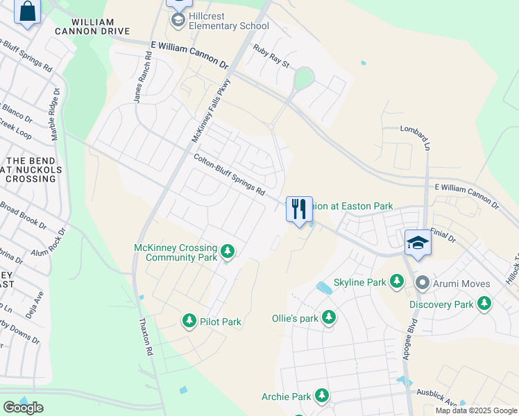 map of restaurants, bars, coffee shops, grocery stores, and more near 7511 Colton-Bluff Springs Road in Austin