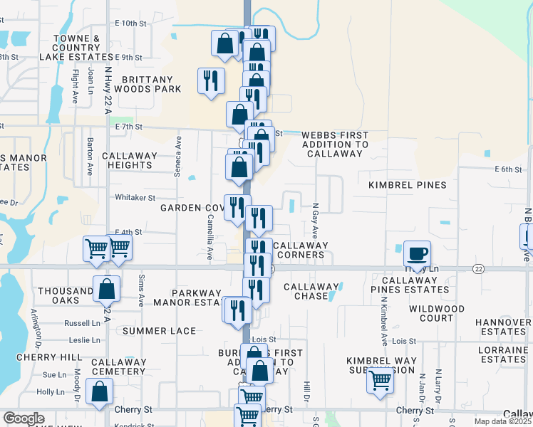 map of restaurants, bars, coffee shops, grocery stores, and more near 5626 Martin Court in Panama City