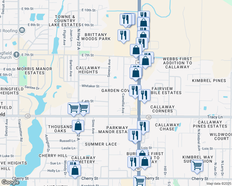 map of restaurants, bars, coffee shops, grocery stores, and more near 5314 Garden Cove Road in Panama City