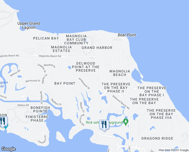 map of restaurants, bars, coffee shops, grocery stores, and more near 4602 Delwood Park Boulevard in Panama City Beach