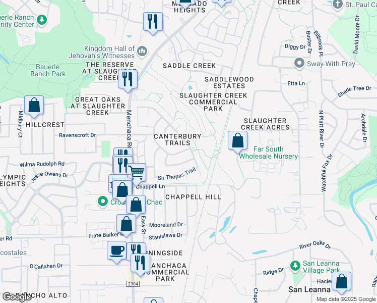 map of restaurants, bars, coffee shops, grocery stores, and more near 1329 Canon Yeomans Trail in Austin