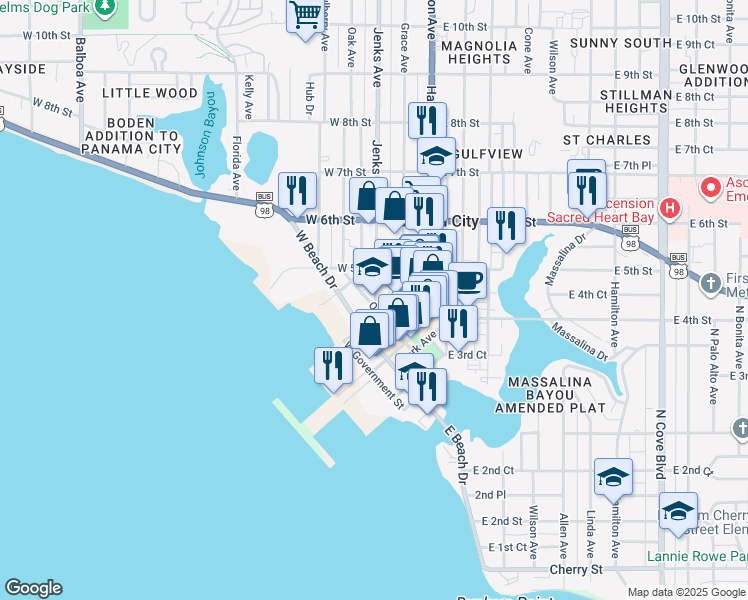 map of restaurants, bars, coffee shops, grocery stores, and more near in Panama City