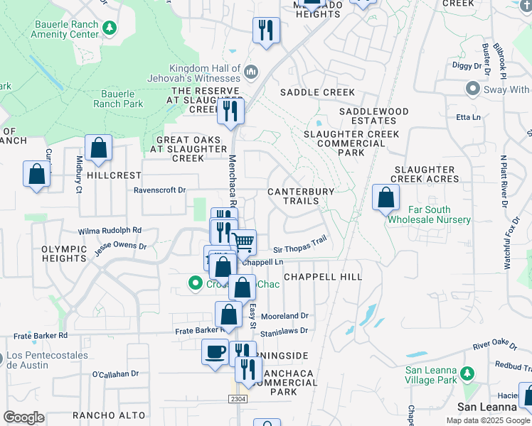map of restaurants, bars, coffee shops, grocery stores, and more near 11216 Pardoners Tale Lane in Austin