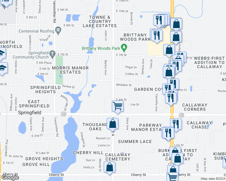 map of restaurants, bars, coffee shops, grocery stores, and more near 505 North Bob Little Road in Panama City