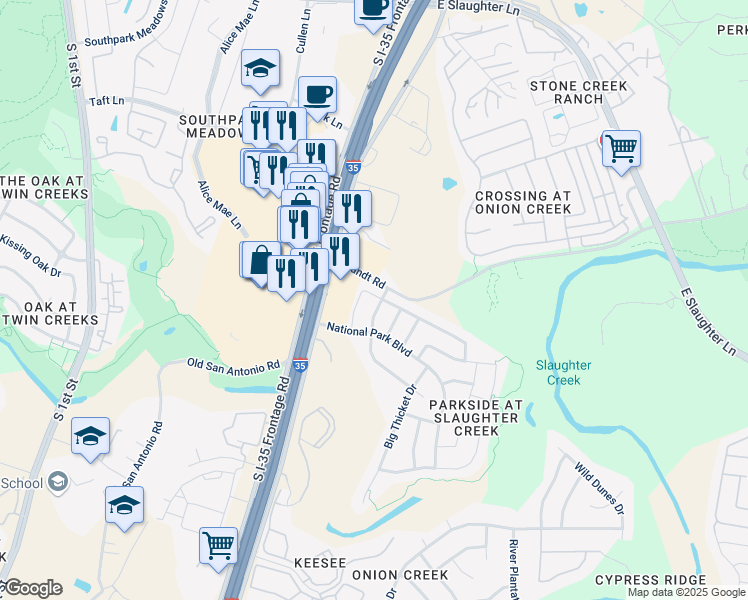 map of restaurants, bars, coffee shops, grocery stores, and more near 10000 Anahuac Trail in Austin
