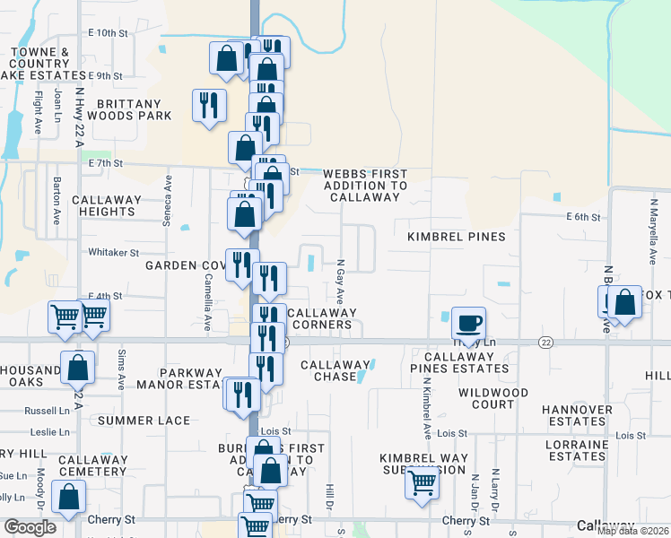 map of restaurants, bars, coffee shops, grocery stores, and more near 421 North Gay Avenue in Panama City