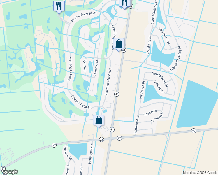 map of restaurants, bars, coffee shops, grocery stores, and more near 6084 Jonathan Alaric Avenue in Gonzales