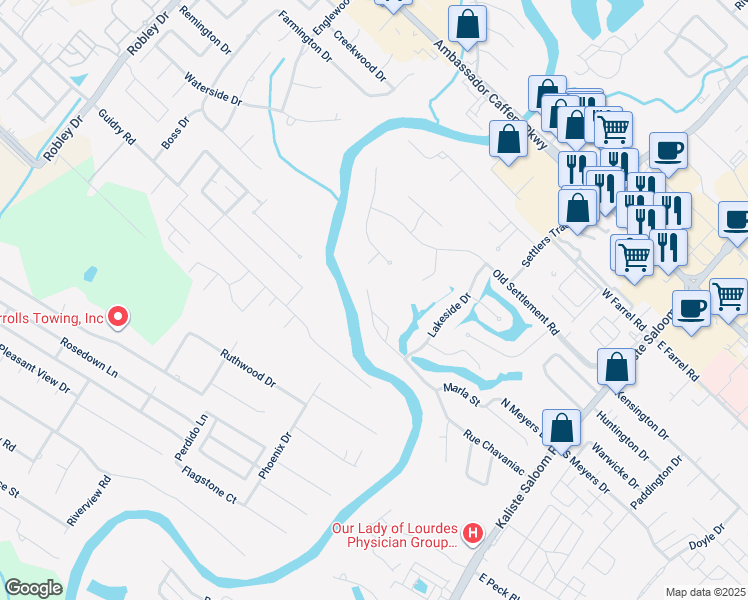map of restaurants, bars, coffee shops, grocery stores, and more near 601 Rue Chavaniac in Lafayette