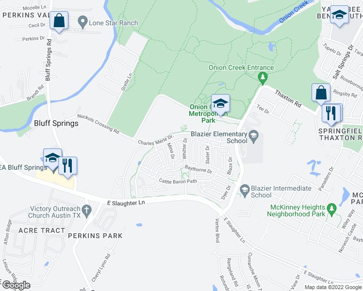 map of restaurants, bars, coffee shops, grocery stores, and more near 8721 Mina Drive in Austin