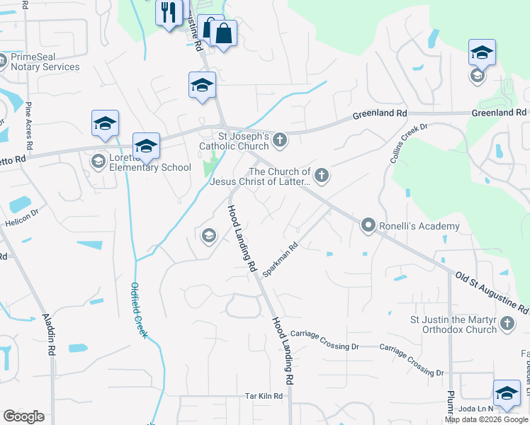 map of restaurants, bars, coffee shops, grocery stores, and more near 11916 Gran Meadows Way in Jacksonville