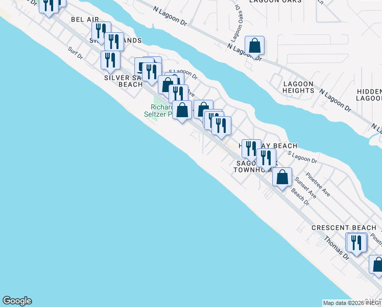 map of restaurants, bars, coffee shops, grocery stores, and more near 7115 Thomas Drive in Panama City Beach