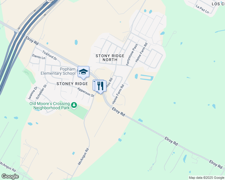 map of restaurants, bars, coffee shops, grocery stores, and more near 12109 Short Leaf Path in Del Valle