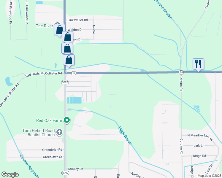 map of restaurants, bars, coffee shops, grocery stores, and more near 5858 Kingsbury Ln in Lake Charles
