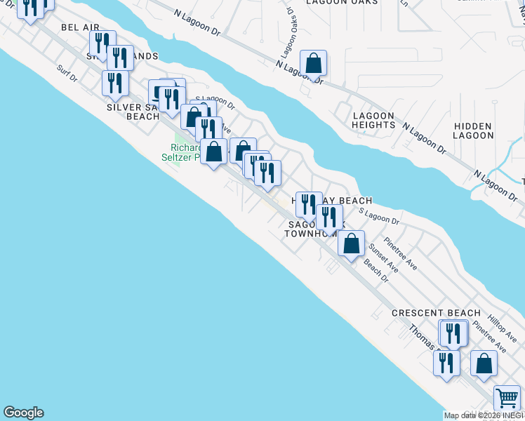 map of restaurants, bars, coffee shops, grocery stores, and more near 6905 Thomas Drive in Panama City Beach