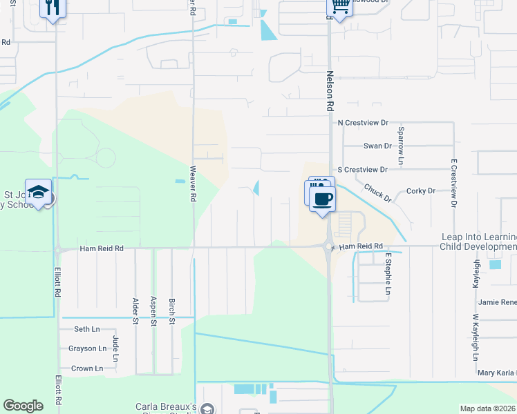 map of restaurants, bars, coffee shops, grocery stores, and more near 5470 Moulin Rouge Drive in Lake Charles