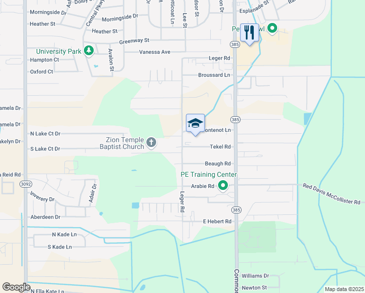 map of restaurants, bars, coffee shops, grocery stores, and more near 301 Tekel Road in Lake Charles