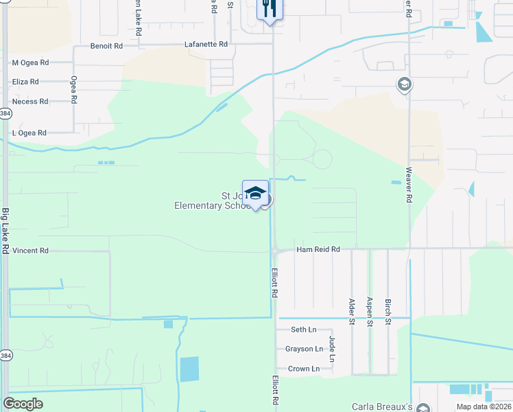 map of restaurants, bars, coffee shops, grocery stores, and more near 5566 Elliott Road in Lake Charles