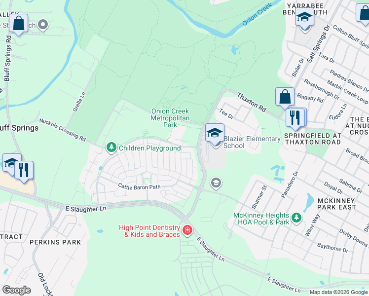 map of restaurants, bars, coffee shops, grocery stores, and more near 5917a Charles Merle Drive in Austin