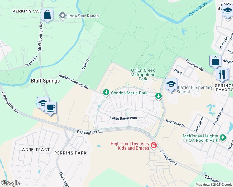 map of restaurants, bars, coffee shops, grocery stores, and more near 8712 Mina Drive in Austin