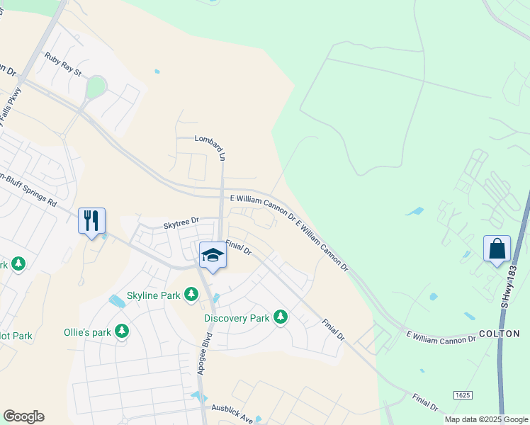 map of restaurants, bars, coffee shops, grocery stores, and more near 8102-8476 Colton-Bluff Springs Road in Austin