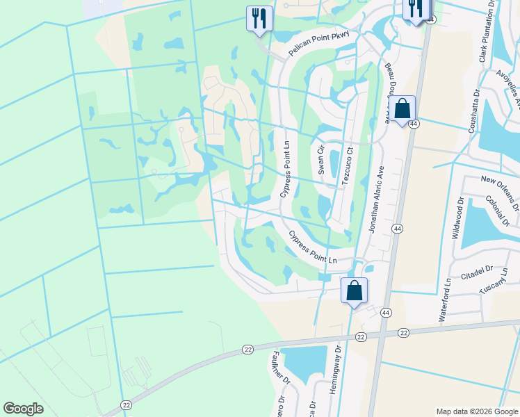 map of restaurants, bars, coffee shops, grocery stores, and more near 43096 Green Tree Avenue in Gonzales