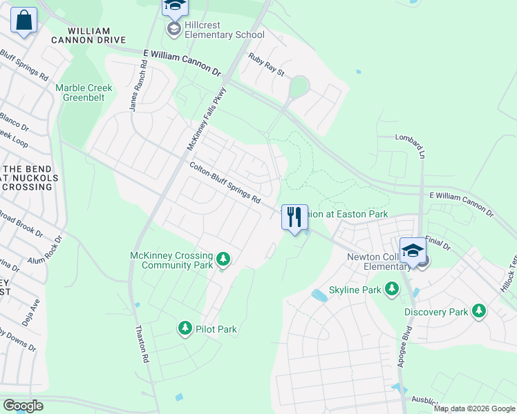map of restaurants, bars, coffee shops, grocery stores, and more near 7511 Colton-Bluff Springs Road in Austin