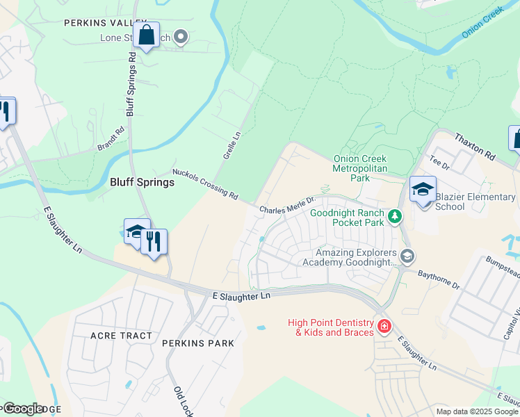 map of restaurants, bars, coffee shops, grocery stores, and more near 8705 Alderman Drive in Austin