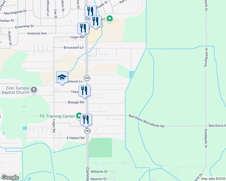 map of restaurants, bars, coffee shops, grocery stores, and more near 822 Lebleu Rd in Lake Charles