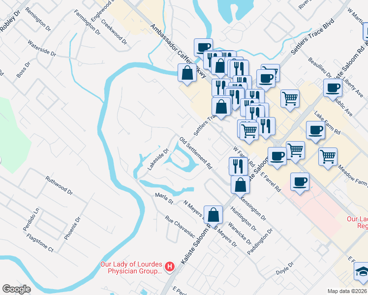 map of restaurants, bars, coffee shops, grocery stores, and more near 213 Old Settlement Road in Lafayette