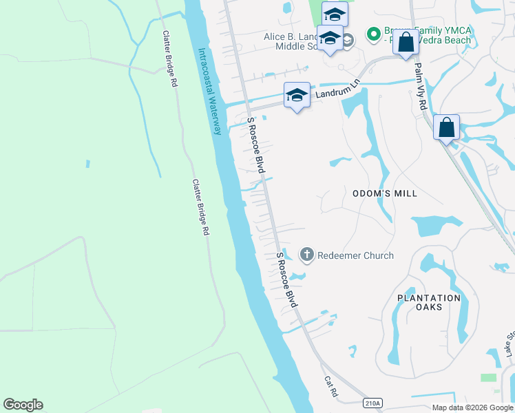 map of restaurants, bars, coffee shops, grocery stores, and more near 155 South Roscoe Boulevard in Ponte Vedra Beach