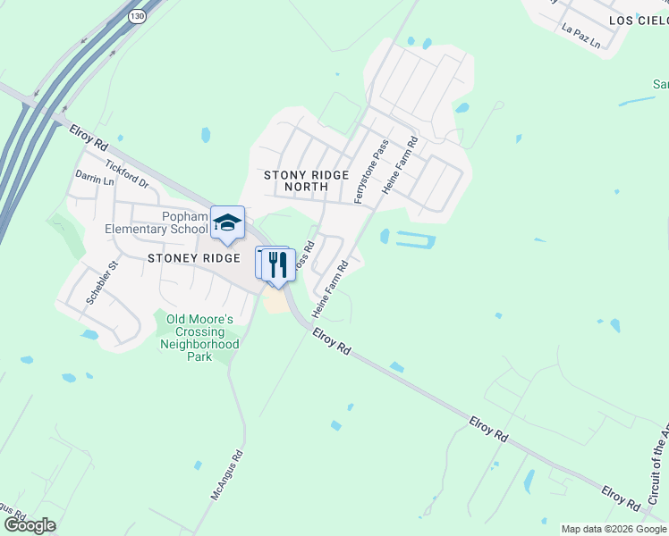 map of restaurants, bars, coffee shops, grocery stores, and more near 7213 Spotted Leaf Way in Del Valle
