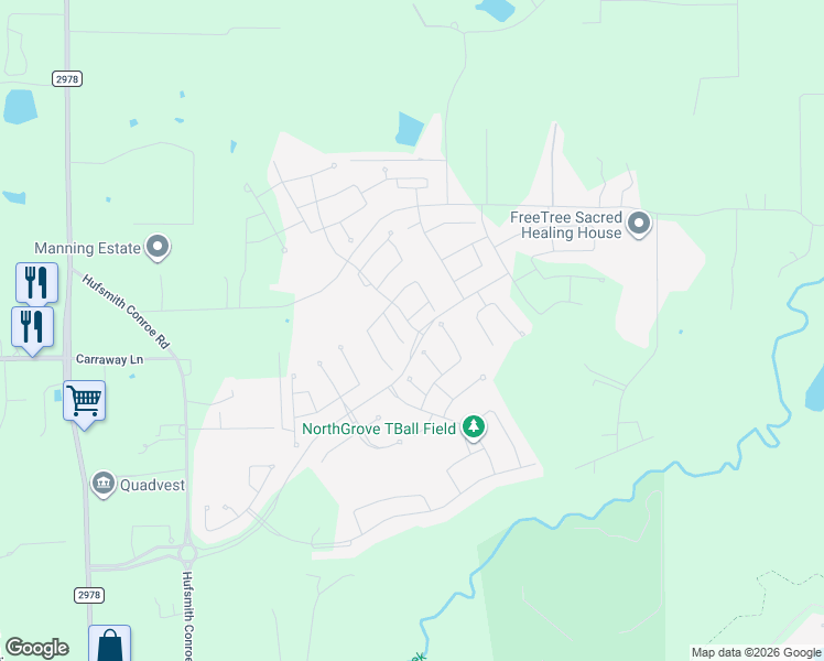 map of restaurants, bars, coffee shops, grocery stores, and more near 27160 Sofia Forest Drive in Magnolia
