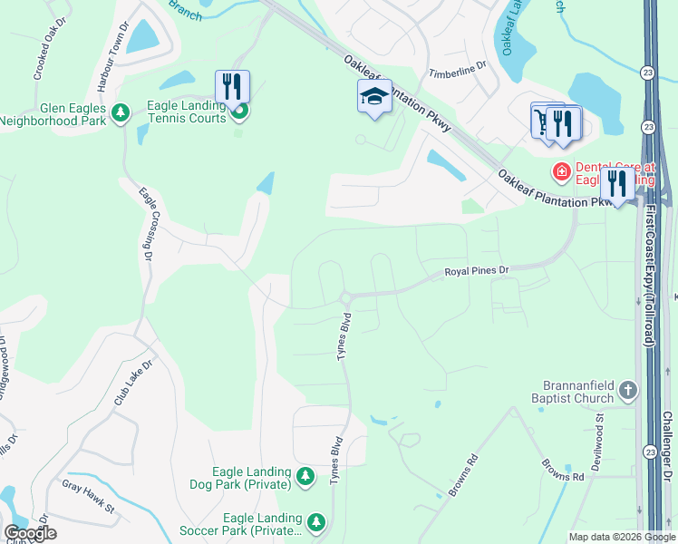 map of restaurants, bars, coffee shops, grocery stores, and more near 488 Tynes Boulevard in Middleburg