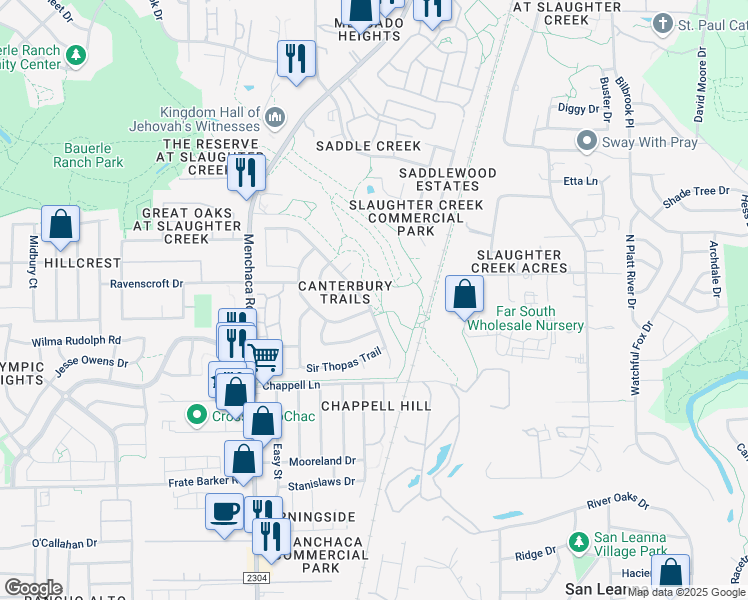 map of restaurants, bars, coffee shops, grocery stores, and more near 1329 Canon Yeomans Trail in Austin