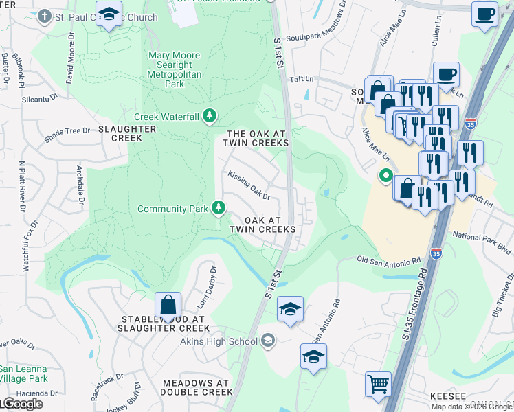 map of restaurants, bars, coffee shops, grocery stores, and more near 309 Hogg Pecan Pass in Austin