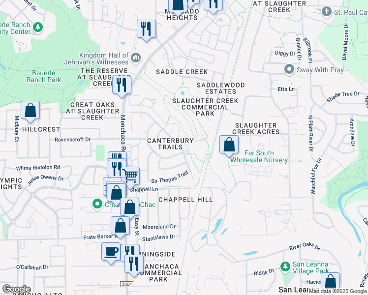map of restaurants, bars, coffee shops, grocery stores, and more near 1329 Canon Yeomans Trail in Austin