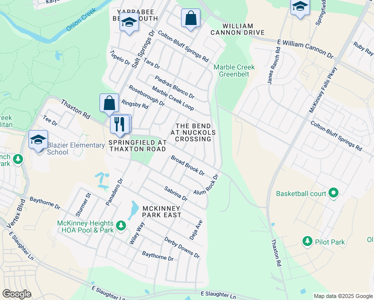 map of restaurants, bars, coffee shops, grocery stores, and more near 8066 Thaxton Road in Austin