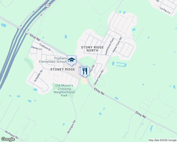 map of restaurants, bars, coffee shops, grocery stores, and more near 7200 Elroy Road in Del Valle