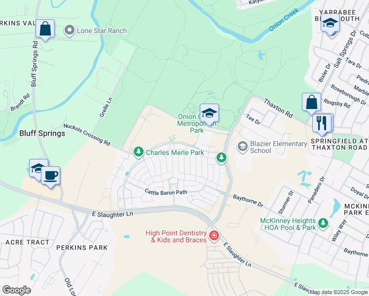 map of restaurants, bars, coffee shops, grocery stores, and more near 8717 Sikes Way in Austin