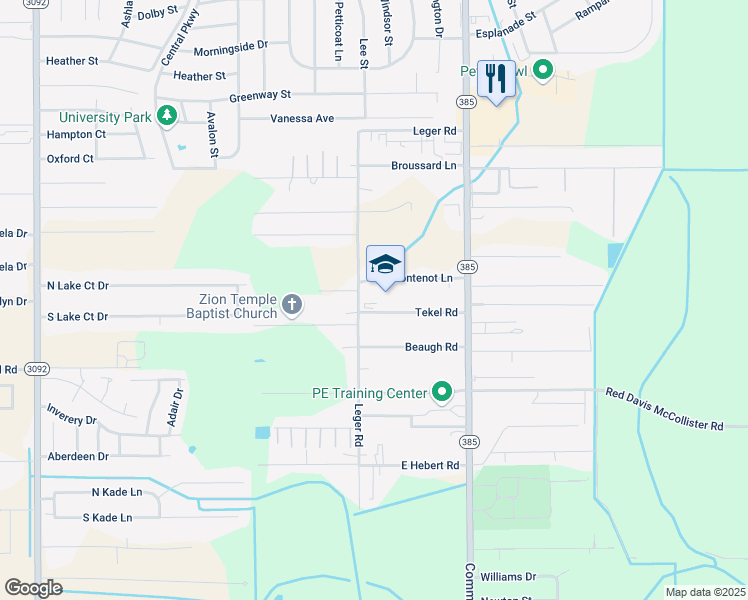 map of restaurants, bars, coffee shops, grocery stores, and more near 301 Tekel Road in Lake Charles
