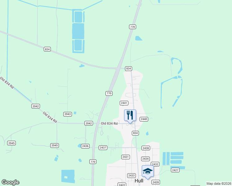 map of restaurants, bars, coffee shops, grocery stores, and more near 102 County Road 2441 in Hull